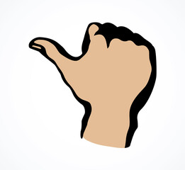 Hand pointing thumb to the side. Vector drawing