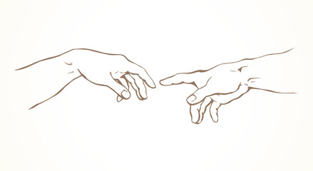 Hands of the creation of Adam. Vector drawing - obrazy, fototapety, plakaty