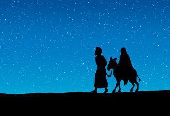 Joseph Mary go to Bethlehem. Vector drawing