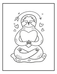  Cute cartoon coloring page with sloth and hand drawn lettering. Coloring poster sloth with heart. Valentines day coloring page.
