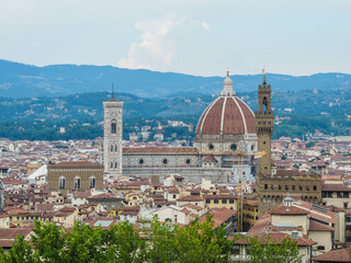 Naklejka premium Beautiful view of Florence's Cathedral from a viewpoint at the terrace of Palazzo Vechio - Florence, Italy