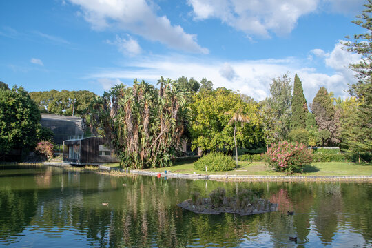 Landscape of pond in Parque Eduardo VII in Lisbon Portugal