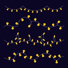 Fototapeta premium Set of hand drawn flat yellow christmas lights