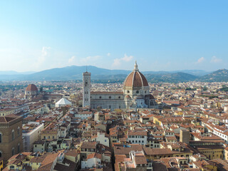Fototapeta na wymiar Beautiful view of Florence's Cathedral from a viewpoint at the terrace of Palazzo Vechio - Florence, Italy
