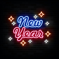 new year neon sign. design element light banner.