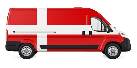 Danish flag painted on commercial delivery van. Freight delivery in Denmark, concept. 3D rendering