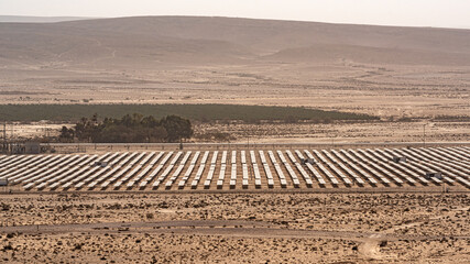 Panorama of Ashalim Power Station. Power station Aschalim. The solar power station is built in the Negev desert south of the city of Beer-Sheva, Israel
