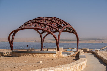 Viewpoint overlooking Ashalim Power Station. The solar power station is built in the Negev desert south of the city of Beer-Sheva, Israel
