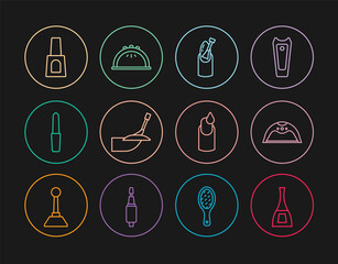 Set line Bottle of nail polish, Manicure lamp, Nail manicure, file, and icon. Vector