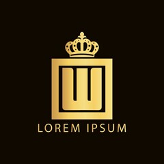 simple alphabet logo nobility design golden concept with square and crown