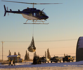 Captured Polar Bear gets a helicopter ride out of town to Hudson Bay near Churchill Manitoba © SDS Outdoors