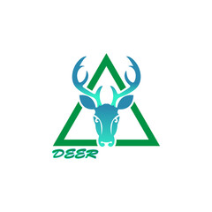 mono line design deer head isolated white background. Deer head gold logo icon