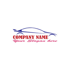 Auto style car logo design with concept sports vehicle icon silhouette on light white background