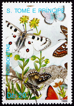 Postage stamp Sao Tome and Principe 1988 butterflies and flowers