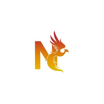 Letter N icon with phoenix logo design template
