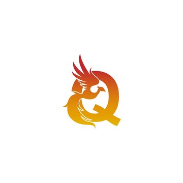 Letter Q icon with phoenix logo design template