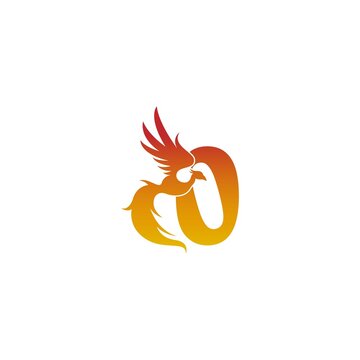 Number zero icon with phoenix logo design template