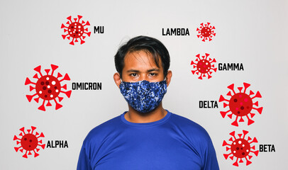A picture of men wearing face mask with covid-19 variant of concern and interest. Please protect...