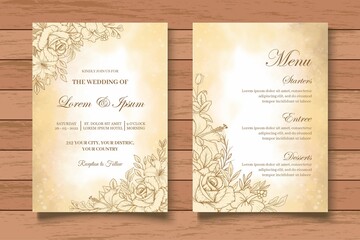 Elegant Hand Drawing Floral Wedding Invitation Card Set