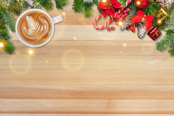 Christmas holiday with hot chocolate, pine tree, candy canes