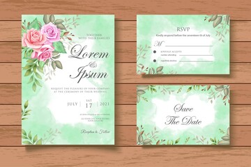 Beautiful Hand Drawn Floral Wedding Invitation Card Set