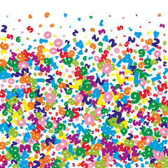 Falling bright numbers. Math study concept with flying digits. Extra back to school mathematics banner on white background. Falling numbers vector illustration.