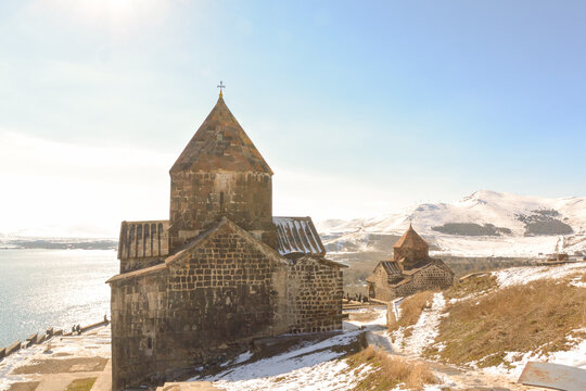 View of Sevanavank at Lake Sevan, Armenia