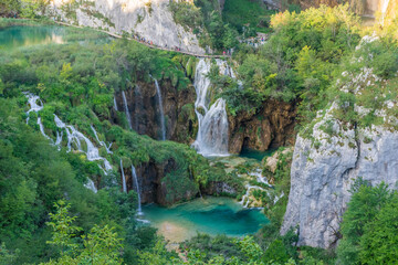 Naklejka na ściany i meble Beautiful natural waterfalls and lake of Plitvice National Park, Croatia