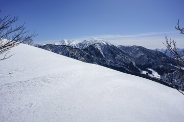 冬山風景　東谷山より万太郎山、谷川岳

