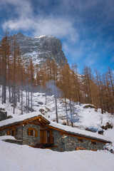 Snowy landscape in Pian della Mussa mountain, Piedmont, Italy