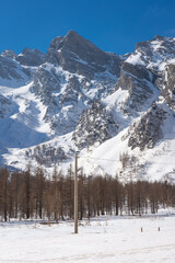Snowy landscape in Pian della Mussa mountain, Piedmont, Italy