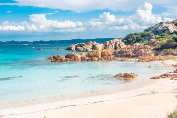 Amazing pink sand beach in Budelli Island, Maddalena Archipelago, Sardinia Italy