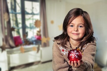 Christmas. Child waiting for Christmas decorating Christmas tree. winter holidays