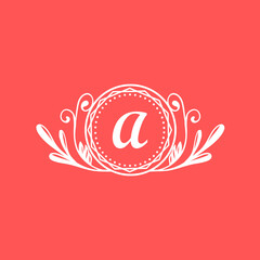 floral ornament with letter a simple vector design template.