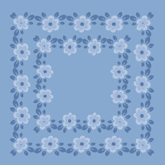 tile or handkerchief, frame of flowers, square. Design element of books, notebooks, postcards, interior items. Plants