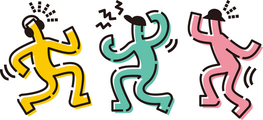 パーティーで音楽を楽しむ棒人間たち