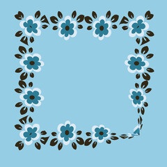 tile or handkerchief, frame of flowers, square. Design element of books, notebooks, postcards, interior items. Plants