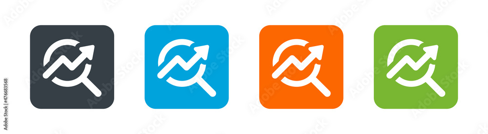 Poster magnifying glass with increasing chart icon sign.