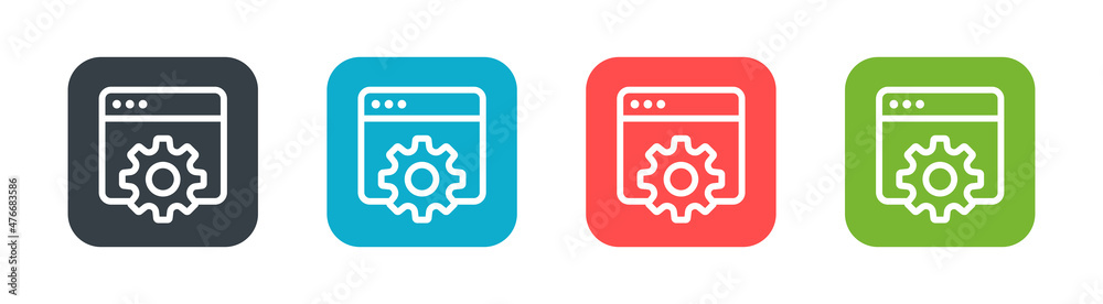 Poster Web development icon set. Website with setting gear symbol