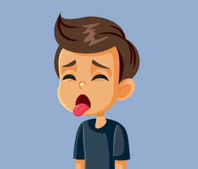 Obraz premium Disgusted Little Boy Sticking Tongue Out Vector Cartoon