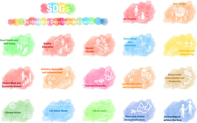 水彩風、SDGs ゴールアイコンセット