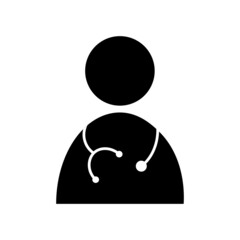 Doctor silhouette icon. Stethoscope sign. Health care concept. Anonymous avatar. Vector illustration. Stock image. 