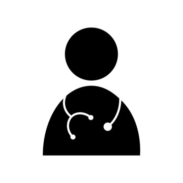 Doctor silhouette icon. Stethoscope sign. Health care concept. Anonymous avatar. Vector illustration. Stock image. 