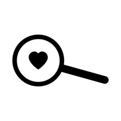 Magnifying glass with heart. Search love symbol. App button. Romantic background. Vector illustration. Stock image. 