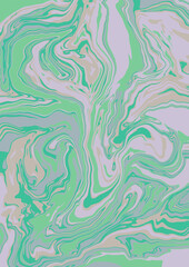 Fluid art texture. Abstract background with swirling paint effect. Liquid acrylic picture that flows and splashes. Mixed paints for interior poster. Green and beige overflowing colors