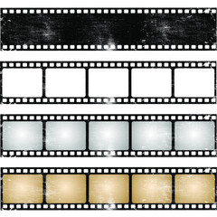 Grunge film strips collection. Old retro cinema movie strip. Video recording. Vector illustration.