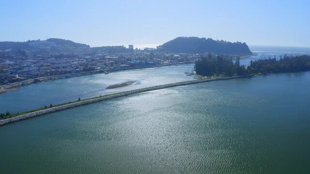 city of constitucion region of maule, talca santiago de chile drone shot