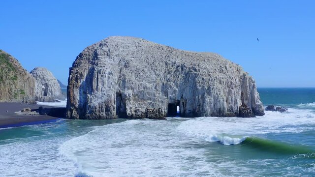  piedra iglesia Stone church maule city of constitucion region of maule, talca santiago de chile drone shot traveling out