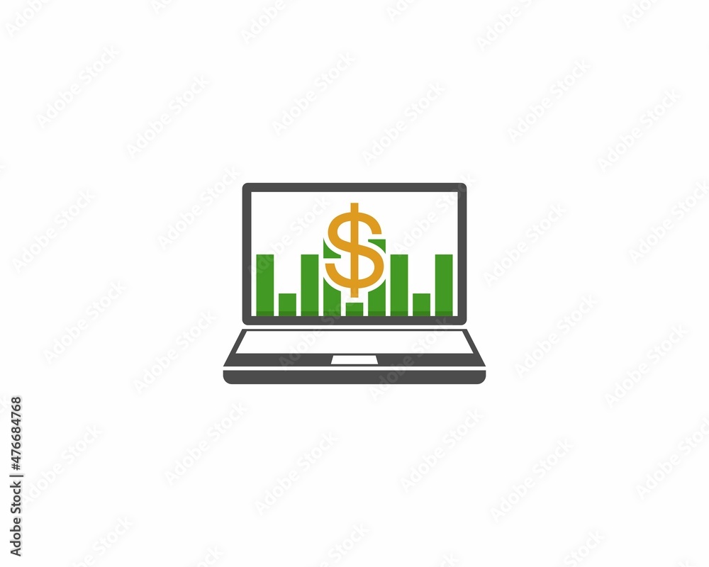 Wall mural chart growth up and dollar symbol in laptop illustration logo