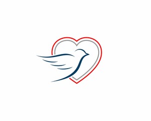 Flying bird inside the love logo